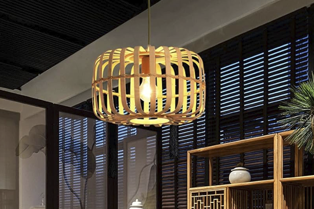 Rustic Elegance: Country B&B Living Room with Bamboo Chandelier